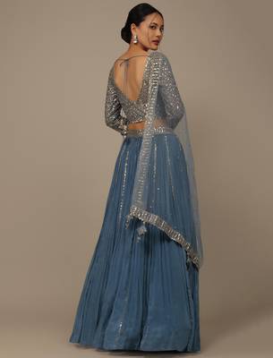 blue sequins georgette lehenga set choli with dupatta with dupatta 5