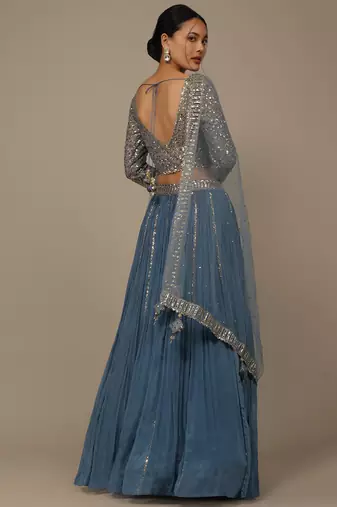 blue sequins georgette lehenga set choli with dupatta with dupatta