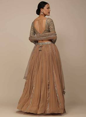 beige sequins georgette party lehenga set choli with dupatta 5