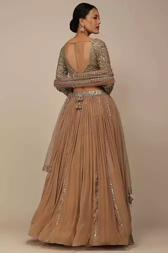 beige sequins georgette party lehenga set choli with dupatta