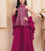 Girls embroidered kurta palazzos & dupatta set for kids