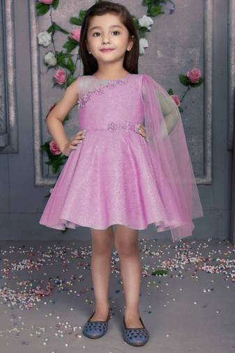 Pink Baby girls midi knee length frock dress for kids
