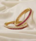 Radiant red ruby and pearl fusion golden 2 bangles size 2'5