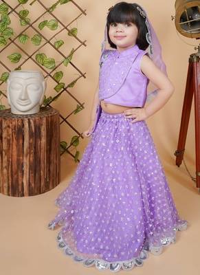 purple net lehenga choli set for girls 1