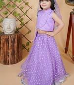purple net lehenga choli set for girls