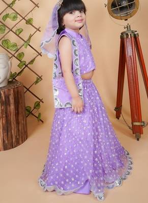 purple net lehenga choli set for girls 3