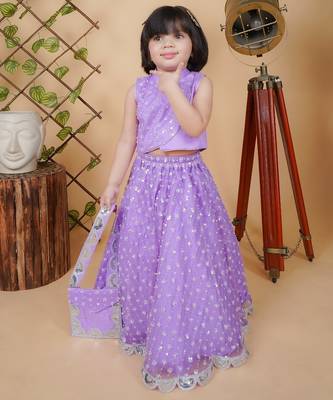 purple net lehenga choli set for girls 4
