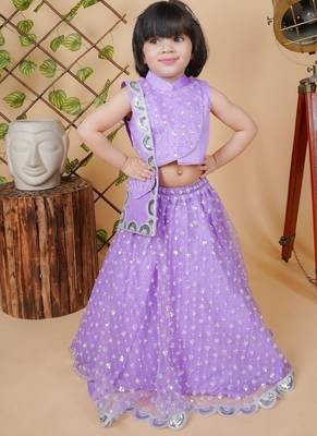 purple net lehenga choli set for girls 5