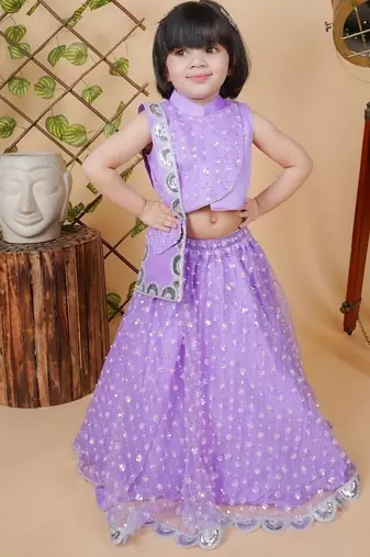 purple net lehenga choli set for girls