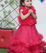 Red organza sleeveless gown for kids