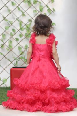 Red organza sleeveless gown for kids 2