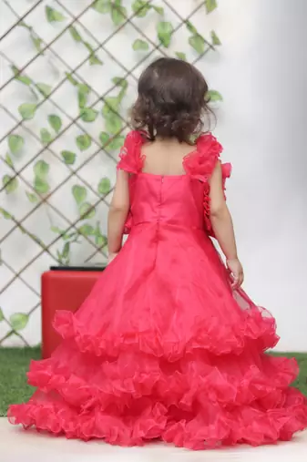 Red organza sleeveless gown for kids