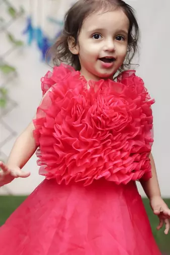 Red organza sleeveless gown for kids