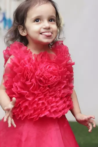 Red organza sleeveless gown for kids
