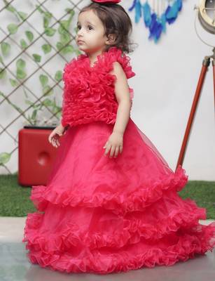 Red organza sleeveless gown for kids 5