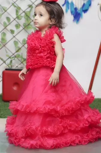 Red organza sleeveless gown for kids