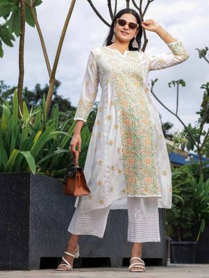 Chikankari chanderi cotton kurta 1