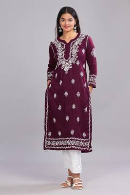 Chikankari kurta with Round Neck and Full Sleeve  1