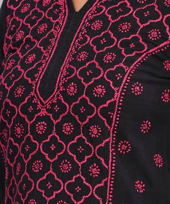 Black Chikankari cotton short kurta with Round neck  4