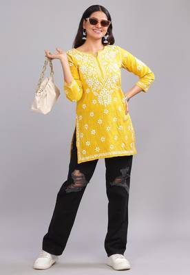 Women Yellow Chikankari Embroidered Kurta 1