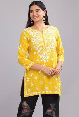 Women Yellow Chikankari Embroidered Kurta 3