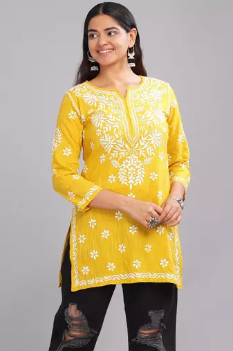 Women’s Yellow Chikankari Embroidered Kurta