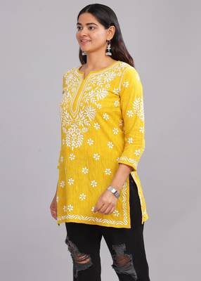 Women Yellow Chikankari Embroidered Kurta 4