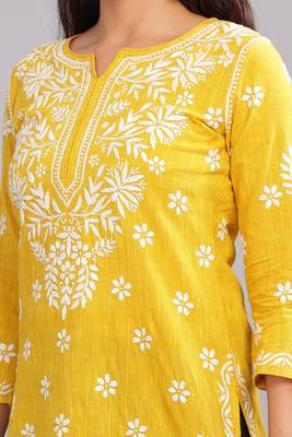 Women Yellow Chikankari Embroidered Kurta 5