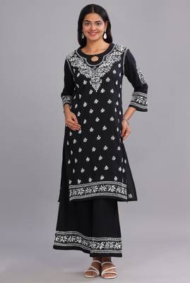 Chikankari Work Black Kurta for Women 1