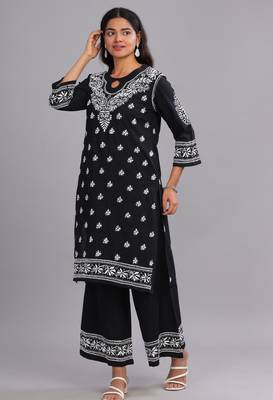 Chikankari Work Black Kurta for Women 3
