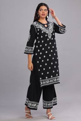 Chikankari Work Black Kurta for Women 4