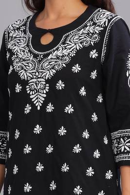 Chikankari Work Black Kurta for Women 5