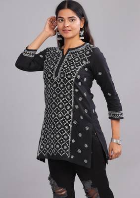 Black Chikankari kurta with Round Neck 3