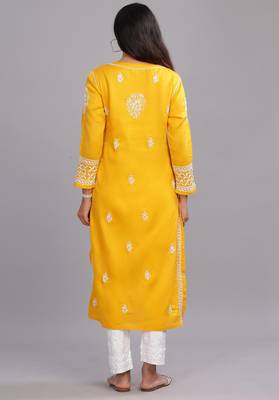 Traditional Chikankari Work Yellow Kurta for Women 2