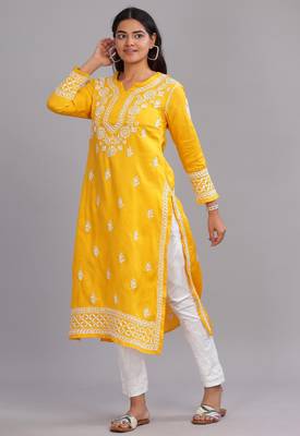 Traditional Chikankari Work Yellow Kurta for Women 3
