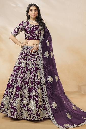 Purple Embroidered Zari Sequins Art Silk Lehenga