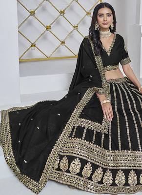 Black Embroidered Zari Sequins Art Silk Lehenga 2