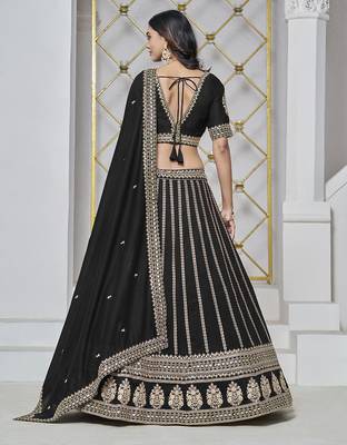Black Embroidered Zari Sequins Art Silk Lehenga 3