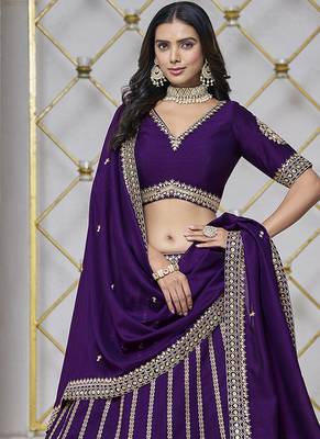 Purple Embroidered Zari Sequins Art Silk Lehenga 1