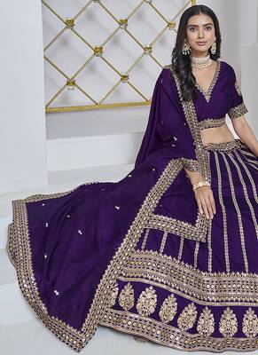 Purple Embroidered Zari Sequins Art Silk Lehenga 2