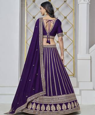 Purple Embroidered Zari Sequins Art Silk Lehenga 3