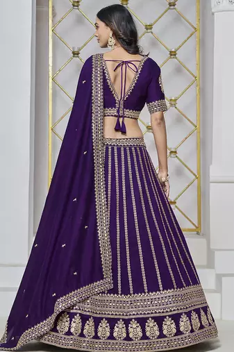 Purple Embroidered Zari Sequins Art Silk Lehenga