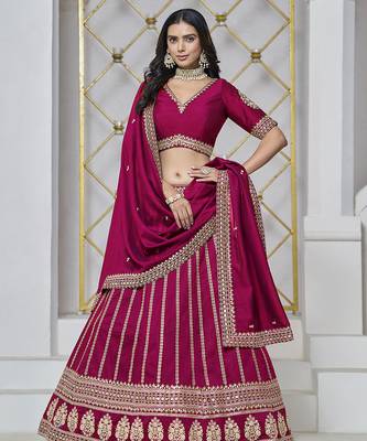Rani Pink Embroidered Zari Sequins Art Silk Lehenga 1