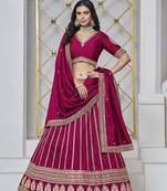 Rani Pink Embroidered Zari Sequins Art Silk Lehenga