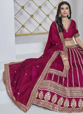 Rani Pink Embroidered Zari Sequins Art Silk Lehenga 2