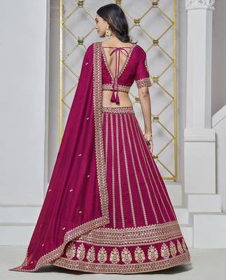 Rani Pink Embroidered Zari Sequins Art Silk Lehenga 3