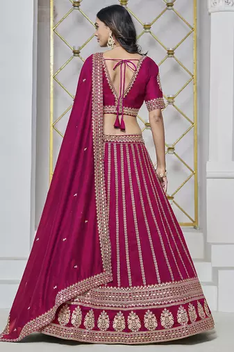 Rani Pink Embroidered Zari Sequins Art Silk Lehenga