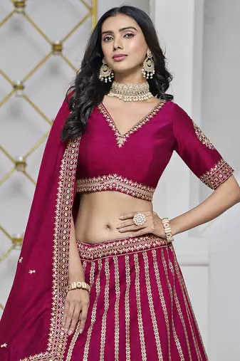 Rani Pink Embroidered Zari Sequins Art Silk Lehenga