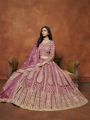 Dusty Pink Embroidered Zari Sequins Coading Net Lehenga 2