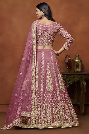 Dusty Pink Embroidered Zari Sequins Coading Net Lehenga